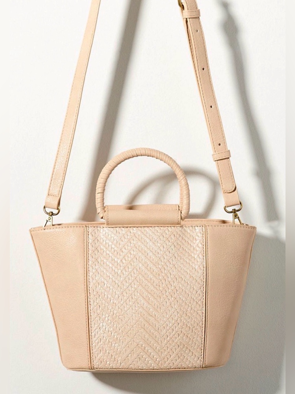 Anthropologie Woven Ring Handle Crossbody Bag Cream Boho NWOT